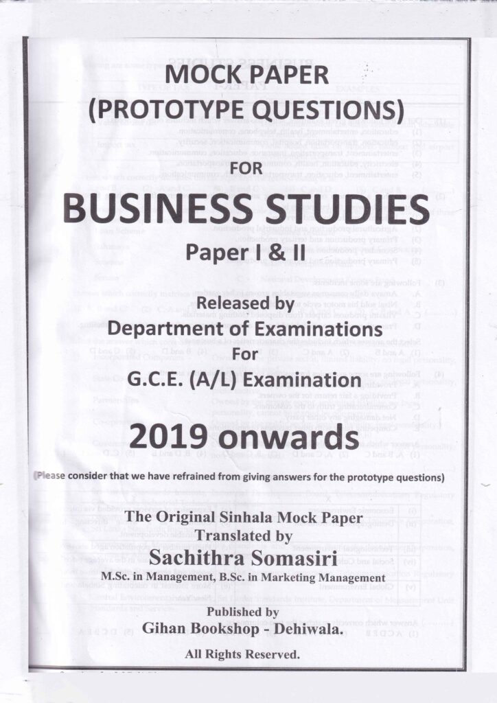 Business Studies English Medium Past Papers And Answers COD