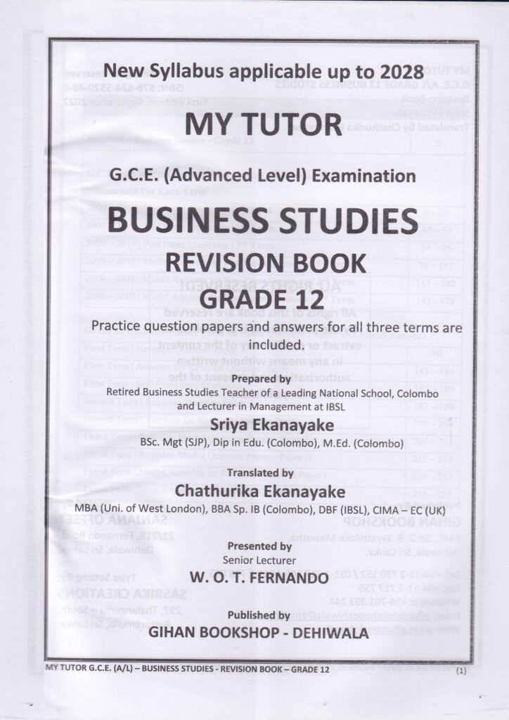 Business Studies English Medium Model Papers, Past Papers COD